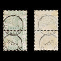 8587: GB SG194 6d Dull Green Pair 1884 Sc#105 Mi79 Used C£480