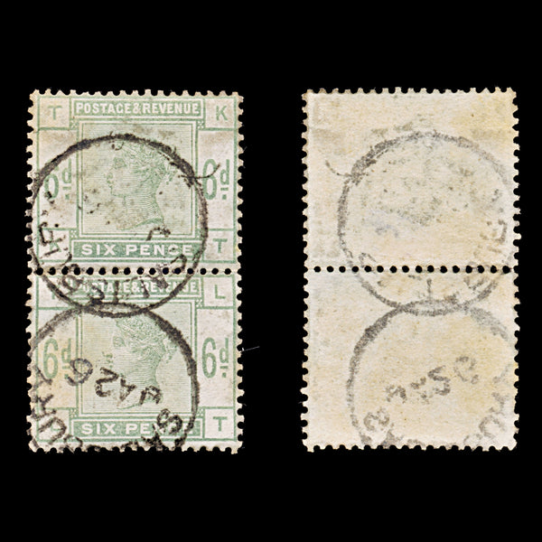 8587: GB SG194 6d Dull Green Pair 1884 Sc#105 Mi79 Used C£480