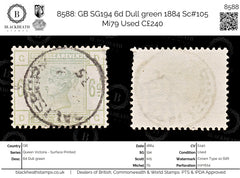 8588: GB SG194 6d Dull green 1884 Sc#105 Mi79 Used C£240, view 1