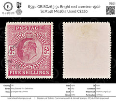 8591: GB SG263 5s Bright red carmine 1902 Sc#140 Mi116Ia Used C£220, view 1