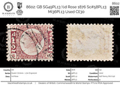 8602: GB SG49PL13 ½d Rose 1876 Sc#58PL13 Mi36Pl.13 Used C£30, view 1