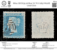 8604: GB SG35 2d Blue "IH" Pl. 6 1857 Mi11IIB Used C£70, view 1