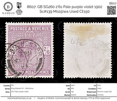 8607: GB SG260 2'6s Pale purple violet 1902 Sc#139 Mi115Iwa Used C£150, view 1
