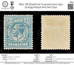 8611: GB SG428 10d Turquoise blue 1924 Sc#199 Mi164X Mint MH C£40, view 1