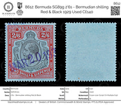 8612: Bermuda SG89g 2'6s - Bermudian shilling Red & Black 1929 Used C£140, view 1