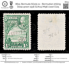 8615: Bermuda SG105 1s - Bermudian shilling Deep green 1936 Sc#113 Mi96 Used C£25, view 1