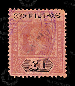 8617: Fiji SG137 1£ - Fijian pound Red & Violet & Black 1914 Sc#91 Mi68I Used C£325, view 3