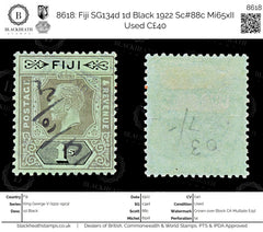 8618: Fiji SG134d 1d Black 1922 Sc#88c Mi65xII Used C£40, view 1