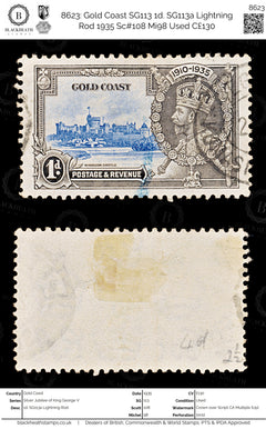 8623: Gold Coast SG113 1d. SG113a Lightning Rod 1935 Sc#108 Mi98 Used C£130, view 1