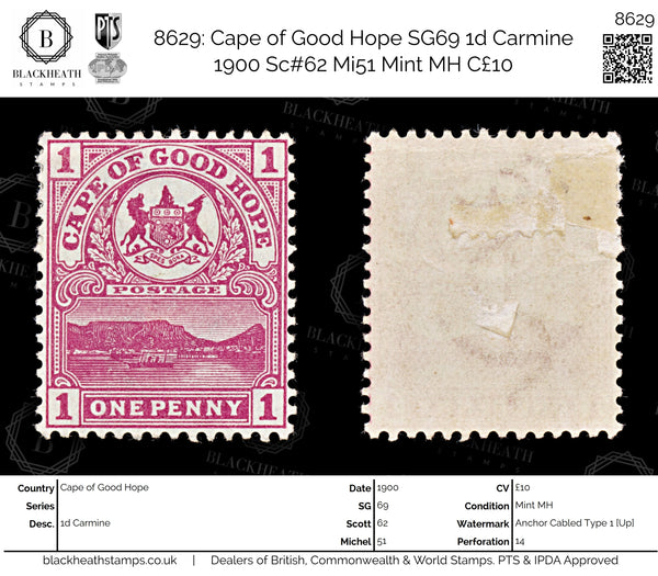 8629: Cape of Good Hope SG69 1d Carmine 1900 Sc#62 Mi51 Mint MH C£10
