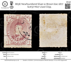 8638: Newfoundland SG40 1c Brown lilac 1877 Sc#37 Mi27 Used C£55, view 1