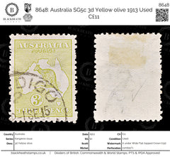 8648: Australia SG5c 3d Yellow olive 1913 Used C£11, view 1