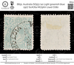 8651: Australia SG93 1'4s Light greenish blue 1927 Sc#76a Mi79XA Used C£80, view 1