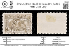 8652: Australia SG139 6d Sepia 1931 Sc#C3 Mi113 Used C£17, view 1