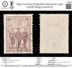 8654: Australia SG199 6d Purple brown 1940 Sc#187 Mi159 Used C£30, view 1
