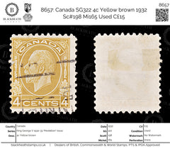 8657: Canada SG322 4c Yellow brown 1932 Sc#198 Mi165 Used C£15, view 1
