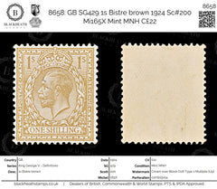 8658: GB SG429 1s Bistre brown 1924 Sc#200 Mi165X Mint MNH C£22, view 1