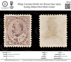 8659: Canada SG182 10c Brown lilac 1903 Sc#93 Mi81a Mint MNG C£160, view 1