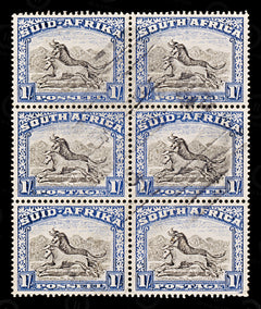 8663: South Africa SG120 1s Blue & Black. Block of 6 1950 Mi199-200 Used C£48, view 3
