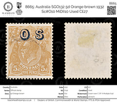 8665: Australia SGO132 5d Orange brown 1932 Sc#O10 MiDII10 Used C£27, view 1