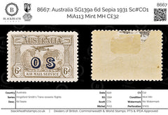 8667: Australia SG139a 6d Sepia 1931 Sc#CO1 MiA113 Mint MH C£32, view 1