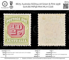 8675: Australia SGD114 2d Green & Pink 1938 Sc#J66 MiP58 Mint MLH C£26, view 1