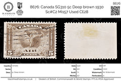 8676: Canada SG310 5c Deep brown 1930 Sc#C2 Mi157 Used C£28, view 1
