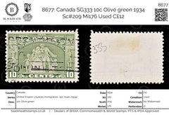 8677: Canada SG333 10c Olive green 1934 Sc#209 Mi176 Used C£12, view 1