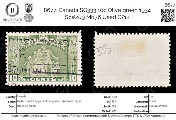 8677: Canada SG333 10c Olive green 1934 Sc#209 Mi176 Used C£12