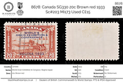 8678: Canada SG330 20c Brown red 1933 Sc#203 Mi173 Used C£15, view 1