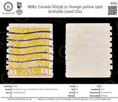 8682: Canada SG256 1c Orange yellow 1922 Sc#126b Used C£11, view 1