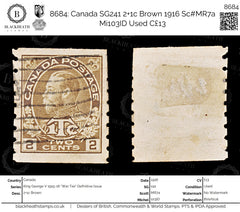 8684: Canada SG241 2+1c Brown 1916 Sc#MR7a Mi103ID Used C£13, view 1