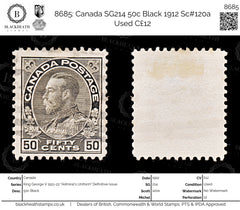8685: Canada SG214 50c Black 1912 Sc#120a Used C£12, view 1