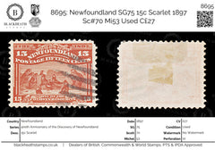 8695: Newfoundland SG75 15c Scarlet 1897 Sc#70 Mi53 Used C£27, view 1