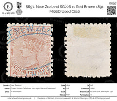 8697: New Zealand SG226 1s Red Brown 1891 Mi60D Used C£16, view 1