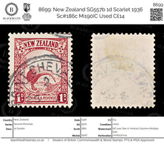 8699: New Zealand SG557b 1d Scarlet 1936 Sc#186c Mi190IC Used C£14, view 1