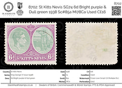8702: St Kitts Nevis SG74 6d Bright purple & Dull green 1938 Sc#85a Mi78Ca Used C£16, view 1