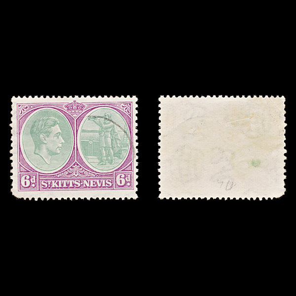 8702: St Kitts Nevis SG74 6d Bright purple & Dull green 1938 Sc#85a Mi78Ca Used C£16