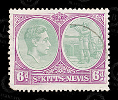 8702: St Kitts Nevis SG74 6d Bright purple & Dull green 1938 Sc#85a Mi78Ca Used C£16, view 3