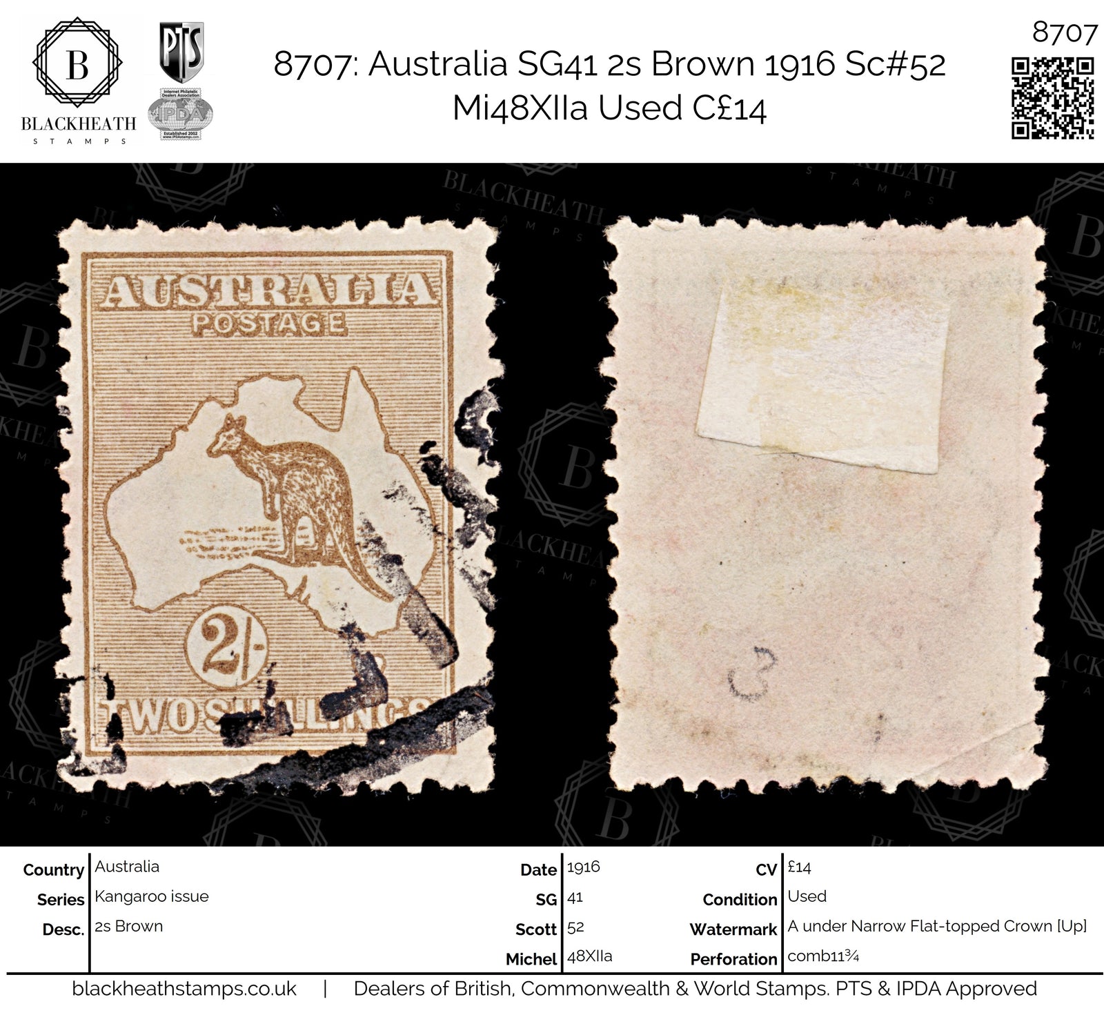 8707: Australia SG41 2s Brown 1916 Sc#52 Mi48XIIa Used C£14