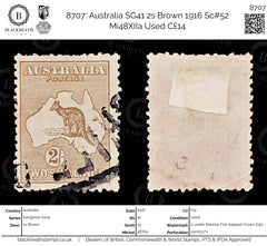 8707: Australia SG41 2s Brown 1916 Sc#52 Mi48XIIa Used C£14, view 1