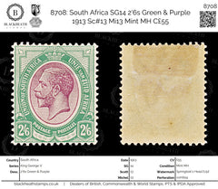 8708: South Africa SG14 2'6s Green & Purple 1913 Sc#13 Mi13 Mint MH C£55, view 1