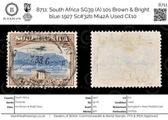 8711: South Africa SG39 (A) 10s Brown & Bright blue 1927 Sc#32b Mi42A Used C£10, view 1
