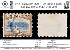 8712: South Africa SG39 (E) 10s Brown & Bright blue 1927 Sc#32a Mi41A Used C£10, view 1