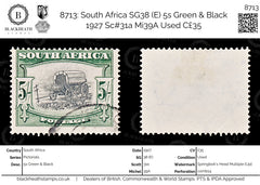 8713: South Africa SG38 (E) 5s Green & Black 1927 Sc#31a Mi39A Used C£35, view 1
