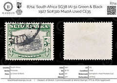 8714: South Africa SG38 (A) 5s Green & Black 1927 Sc#31b Mi40A Used C£35, view 1