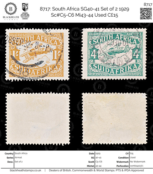 8717: South Africa SG40-41 Set of 2 1929 Sc#C5-C6 Mi43-44 Used C£15