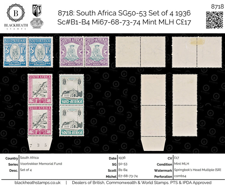 8718: South Africa SG50-53 Set of 4 1936 Sc#B1-B4 Mi67-68-73-74 Mint MLH C£17, image 1