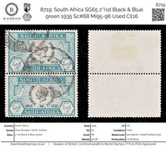 8719: South Africa SG65 2*½d Black & Blue green 1935 Sc#68 Mi95-96 Used C£16, view 1