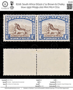 8726: South Africa SG120 2*1s Brown & Chalky blue 1950 Mi199-200 Mint MLH C£11, view 1